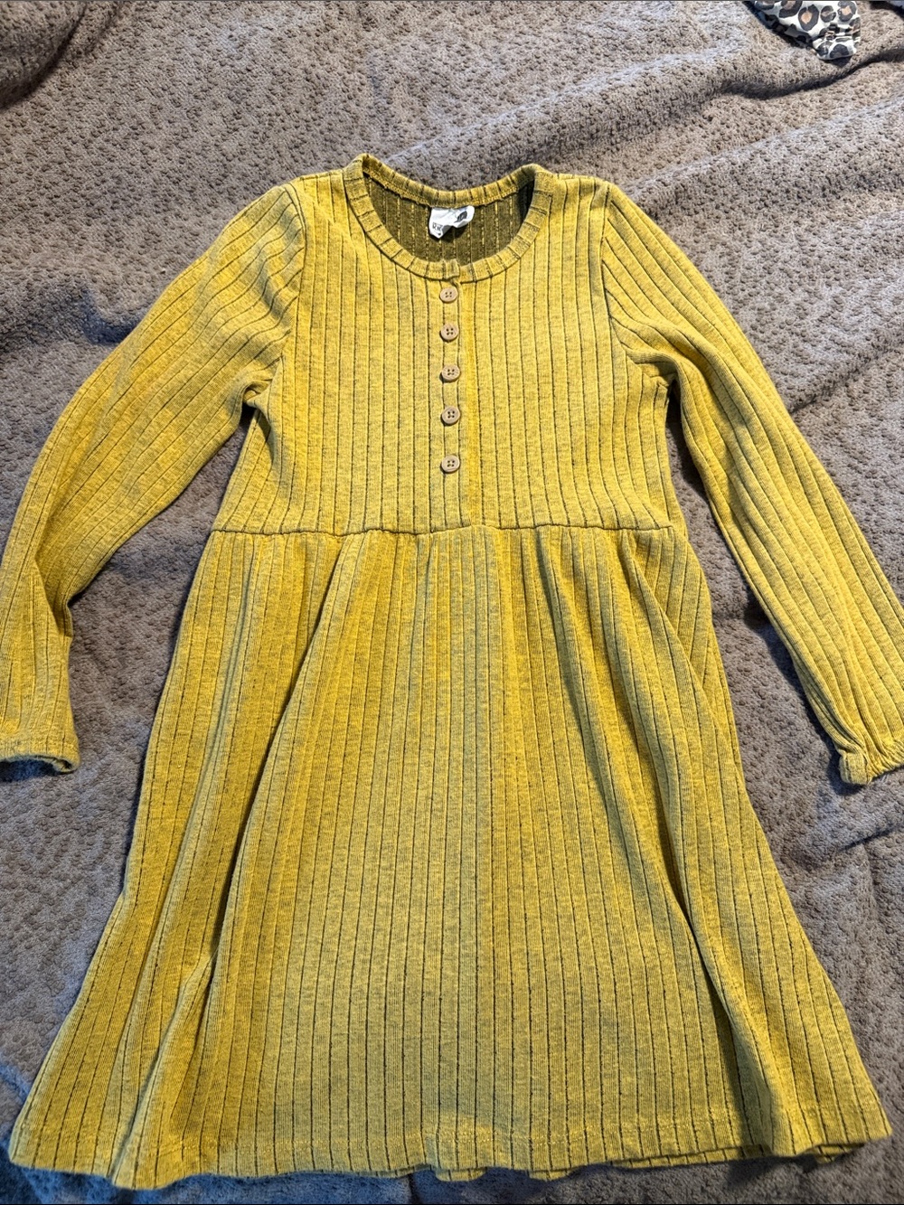 Girls' Ribbed Long-Sleeve Casual Dress in Yellow